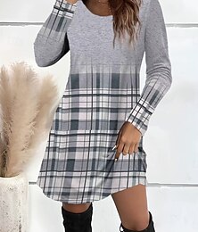 ieftine -Pentru femei Rochie Mini Rochii Tricou Rochie de Vară Rochie A line Casual Zilnic Ieșire Fit regulat Grafic Plisat Abstract Manșon Lung Stil Nautic Roz Deschis Roz Îmbujorat Gri Toamnă Iarnă