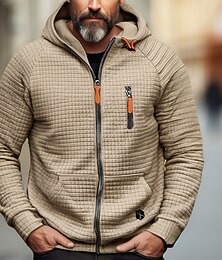 abordables -Hombre Sudadera Sudadera con capucha y cremallera completa Negro Caqui Gris Con Capucha Plano Jacquard Bolsillo Deporte Diario Festivos Poliéster Ropa de calle Básico Casual Primavera Otoño Ropa