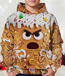 economico -Natale Ragazzi 3D Grafico Omino di marzapane Felpa con Cappuccio Manica Lunga Primavera Autunno Moda Streetwear Bambini 4-12 Anni Con cappuccio All'aperto Casuale Quotidiano Vestibilità regolare