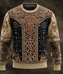 preiswerte -Herren Wikinger Pullover Strickware Rundhalsausschnitt Retro Vintage Lässig Urlaub Täglich 3D-Druck Stricken warm halten Langarm Frühling Herbst Winter Blau Braun Grün