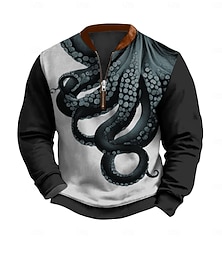 abordables -Homme Sweat-shirt quart de fermeture éclair Noir Blanc Demi-zip Pieuvre Poche Avant Quart de zip Quotidien Fête Sortir Polyester ancien Streetwear Rétro Automne Hiver Vêtement Tenue Pulls Capuche