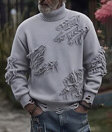preiswerte -Herren Pullover Strickpullover Gerippt Stricken Normale Oberteile Gestrickt Zerrissen Einfach Rollkragen Mode Basic Urlaub Alltagskleidung Bekleidung Herbst Winter Schwarz Beige M L XL