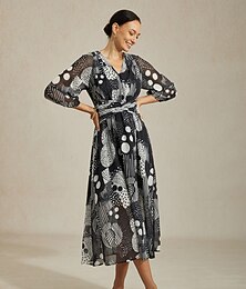 preiswerte -Damen Maxikleid mit gepunkteter Taille und Chiffon, elegant, lässig, Urlaub, Frühling, Sommer