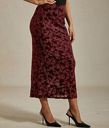 economico -Gonna in velluto da donna a campana  sirena Elegante Vintage Maxi Gonne a vita alta Elastiche Vino Primavera Velluto