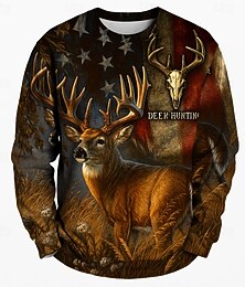 abordables -Homme Cerf Sweatshirt 3D Chasse manche longue Col ras du cou Extérieur Sport en Plein Air Marron Col rond Impression 3D Hiver Printemps & Automne Designer S M L XL XXL XXXL