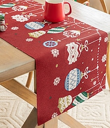 preiswerte -Weihnachtlicher Jacquard-Tischläufer mit Quasten, lange Esstischdecke im amerikanischen Stil, festliche Ornamente, Teetischdecke