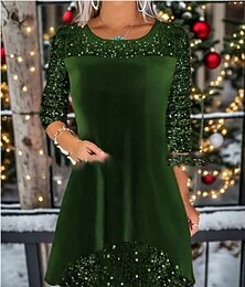abordables -Noël Femmes Mini Robe Robe trapèze Occasionnel Quotidien Coupe régulière Uni manche longue Col ras du cou Vin Bleu Roi Vert Printemps Automne Hiver