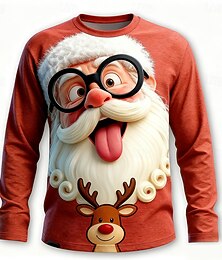 お買い得  -クリスマス 男性用 サンタクロース おかしい Tシャツ 長袖 Tシャツ 3Dプリント クルーネック シャツ ファッション ベーシック 3D ストリート カジュアル 日常 ルビーレッド 夏 春 衣類 S M L XL XXL XXXL