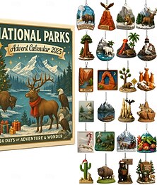 preiswerte -Nationalpark-Adventskalender 2025, 24-tägiger Weihnachts-Countdown-Kalender mit 24 Landschaften und Wildtieren, Sammlerornamente der amerikanischen Nationalparks, Geschenk für Naturliebhaber und Familien