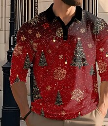 お買い得  -クリスマス 男性用 提灯 ポロ 長袖 ポロシャツ ラペル カジュアル アウトドア ストリート アスレイジャー フェスティバル衣装 3Dプリント ボタン 春 秋 冬 ルビーレッド パープル グリーン