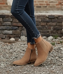 voordelige -Suède Chelsea enkellaarsjes voor dames met rits aan de zijkant, lage blokhak en instaplaarzen voor casual herfstoutfits, buitenwandelingen en dagelijks gebruik