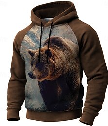 abordables -Homme Ours Sweat à capuche Sweatshirt 3D Chasse manche longue À capuche Extérieur Sport en Plein Air Bleu Noir Marron Manche raglan Automne Hiver Designer S M L XL 2XL 3XL