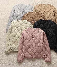 preiswerte -Damen Daunenjacke Steppjacke Freizeitjacke Bequem Atmungsaktiv Tasche Knöpfe Lässig Einfach Urlaub Straße Alltagskleidung Ausgehen Einreihig Regulär Kragenlos Normale Passform Langarm Oberbekleidung