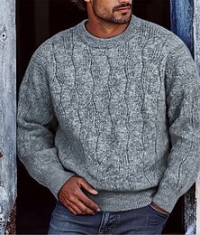 abordables -Homme Pull Pull Tricoté Côtelé Tricoter Hauts Réguliers Tricoté Uni Col ras du cou Mode Basique Vacances Tenue quotidienne Vêtement Tenue Automne Hiver Rouge Vert M L XL