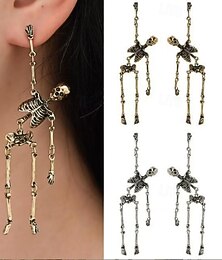 economico -1 paio di orecchini a forma di scheletro di Halloween, vintage, in bronzo, pendenti, a forma di teschio spettrale, divertenti gioielli per donne e ragazze, per feste