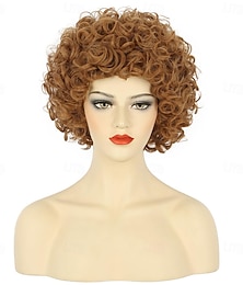 economico -parrucca afro castana corta e riccia da donna, stile hippie, anni '70 e '80, per feste di Halloween e cosplay