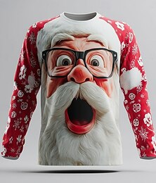 halpa -Christmas Miesten Joulupukki 3D Hauska T-paita Pitkähihainen T-paita 3D-tulostus Tiukka pyöreä kaula-aukko Paita Muoti Perus 3D Katu Kausaliteetti Päivittäin Musta Rubiini Punainen 2 Kesä Kevät