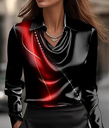 abordables -Femmes Chemise A Ombre Graphique Géométrique Élégant Occasionnel manche longue Col Bénitier Hauts Réguliers Travail Tenue de soirée Quotidien Froncé Drapé Rouge Bleu Violet Orange Vert Été Automne