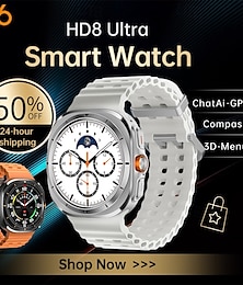 abordables -HD8ultra Montre intelligente 1.46 pouce Smartwatch Montre Connectée Bluetooth Surveillance de la température Podomètre Rappel d'appel Compatible avec Android iOS Femmes Hommes Longue Veille Appels