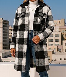 preiswerte -Damen Langer Wintermantel Polarfleecejacke Mit Taschen Langarm Oberteil Athleisure Herbst Kariert Winddicht Warm Wandern Outdoor Reise Sportbekleidung Sportkleidung Schwarz Khaki