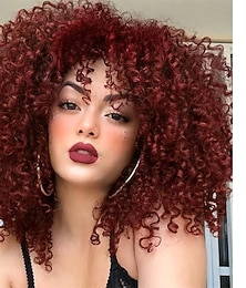 economico -parrucca afro rossa riccia corta per donne nere anni '70 e '80 parrucca in fibra sintetica con riccioli ricci e soffici per cosplay e Halloween