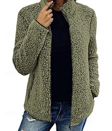 preiswerte -Damen Winterjacke Teddymantel Warm Bequem Reißverschluss Tasche Lässig Einfach Urlaub Straße Lässig Alltagskleidung Regulär Umlegekragen Normale Passform Langarm Oberbekleidung Schwarz Wein Marineblau