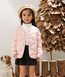 abordables -Niños Chica Chaqueta de plumas Color sólido Estilo lindo Bolsillo Escuela Abrigo Ropa de calle 4-12 años Invierno Negro Verde Claro Rosa