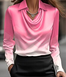 preiswerte -Damen Hemd Gerafft Drapiert Grafik Geometrisch Elegant Stilvoll Lässig Langarm Wasserfallausschnitt Normale Oberteile Täglich Arbeit Party-Abendmode Blau Rosa Purpur Grün Sommer Herbst