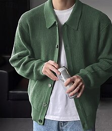 abordables -Homme Pull Gilet Cardigan Côtelé Tricoter Hauts Réguliers Tricoté Uni Col Rabattu Vacances Mode Occasionnel Tenue quotidienne Vêtement Tenue Printemps & Automne Noir Bleu S M L