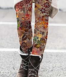 abordables -Mujer Polainas Vintage Moda Ropa de calle Longitud total Alta cintura Floral Graphic Estampado Mantiene abrigado Suave Transpirable Elástico Vacaciones Calle Negro Amarillo Naranja Verde Trébol