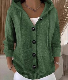 abordables -Femmes Pull Cardigan Mode Streetwear Occasionnel Couleur Unie Côtelé À capuche Avec Poches Boutons Tricoté manche longue Hauts Réguliers Tricoter Extérieur Quotidien Week-end Vert Véronèse Marron