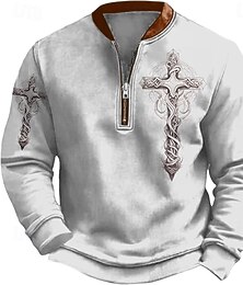 abordables -Homme Sweat-shirt quart de fermeture éclair Blanche Gris Demi-zip Croix Poche Avant Quart de zip Quotidien Fête Sortir Polyester ancien Streetwear Rétro Automne Hiver Vêtement Tenue Pulls Capuche