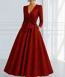 preiswerte -rot-blaues A-Linien-Abendkleid, elegantes Abendkleid, formelle Hochzeit, bodenlang, halbe Ärmel, V-Ausschnitt, Tasche, Spitze mit Schleife(n), Riemchen 2025