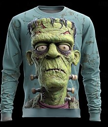 economico -Halloween Per uomo Zombi 3D Felpa Punk Festa Girocollo Vacanza Blu Marrone Girocollo 3D Tutte le stagioni progettista
