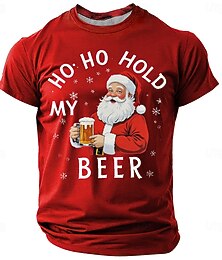 お買い得  -クリスマス 男性用 サンタクロース Tシャツ 半袖 Tシャツ 3Dプリント クルーネック シャツ 日常 デザイナー アーティスティック バケーション パーティー ストリート ブラック ルビーレッド ブルー オールシーズン 衣類 S M L XL XXL XXXL