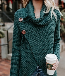 abordables -Femmes Pull Occasionnel Doux Couleur Unie Côtelé Col roulé Tricoté manche longue Hauts Réguliers Tricoter Extérieur Quotidien Week-end Noir Vin Automne Hiver