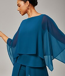 preiswerte -Elegantes, stilvolles, luxuriöses, modales Chiffon-Crewneck-Cape-Top für Damen, ärmellos, Frühling, Sommer, Herbst