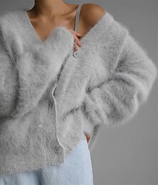 abordables -Femmes Pull Cardigan Élégant Mode Occasionnel Couleur Unie Côtelé Col en V Boutons Tricoté manche longue Hauts Réguliers Tricoter Extérieur Quotidien Fête Noir Blanche Automne Hiver