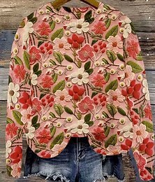 abordables -Femmes Pull Élégant Occasionnel Fleuri Graphique Col ras du cou Patchwork Tricoté manche longue Hauts Réguliers Tricoter Travail Rose Claire Vert Printemps Automne