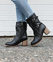 abordables -Mujer Botas Botas holgadas Tallas Grandes Botines Botines Exterior Diario Botines Botines Con Cordón Tacón alto Tacón Cuadrado Dedo redondo Vintage Casual Estilo industrial Cuero PU PU Cremallera