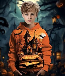 abordables -Halloween Garçons 3D Potiron Sweat à Capuche manche longue Printemps Automne Mode Streetwear Enfants 4-12 ans À capuche Extérieur Occasionnel Quotidien Coupe régulière
