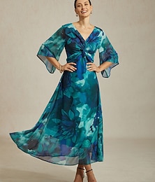 abordables -Robe longue verte à imprimé floral abstrait pour femme, nœud torsadé, décontractée, vacances, printemps, été, automne
