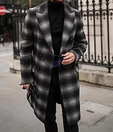 economico -Per uomo Cappotto Trench Trench lungo Vacanza Quotidiano Autunno Inverno Poliestere Antivento Caldo Capispalla Abbigliamento Moda Classico Plaid Tasca Bavero Aperto davanti