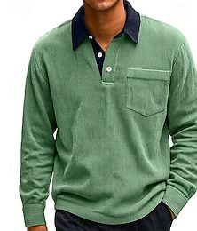 economico -Per uomo Camicia di Velluto a Coste Maglia da golf Lavoro Casuale Bavero Manica Lunga Essenziale Moderno Blocco di colori Bottoni Primavera Autunno Vestibilità regolare Nero Bianco Rosso Blu marino