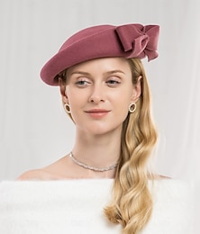 economico -cappelli 100% lana cappello basco cappello a scatola da cocktail da sposa elegante da sposa con fiocco copricapo di colore puro copricapo
