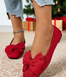 abordables -ballerines à nœud rouge pour femme – élégantes ballerines à enfiler pour les fêtes de Noël, les mariages et le quotidien