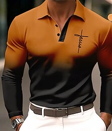economico -Per uomo Ombre Polo Manica Lunga Magliette polo Bavero Vintage Casual Athleisure Abbigliamento quotidiano Stampa 3D Bottoni Primavera Autunno Inverno Blu Arancione Grigio