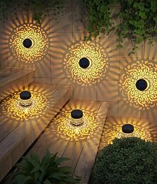 preiswerte -1/2/4 Stück Solar-Wandleuchte, Metalllaterne, Solar-Außendeck-Stufenleuchte, Mandala-Thema, wasserdichte LED-Solar-Landschaftsprojektorleuchte für Weihnachtsgartensäule, Terrassen- und Hofdekoration
