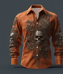 economico -Per uomo Teschio Stampa Floreale Giorno dei Morti Camicia Camicia con Bottoni Manica Lunga Vintage Retrò Stile gotico oscuro All'aperto Ferie Primavera Autunno Collo ripiegato Stampa 3D camicie con