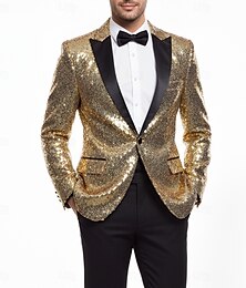 رخيصةأون -رجالي جاكيت بليزر طوق الإغلاق حفلة لون سادة Blazer أسود فضي شامبانيا قالب مثالي Single Breasted One-button